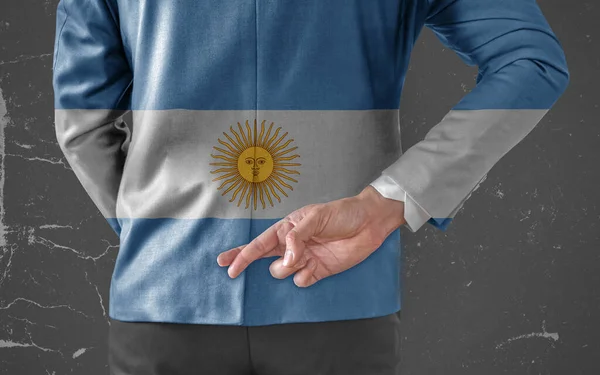 Veste Drapeau Argentine Sur Homme Affaires Les Doigts Croisés Derrière — Photo