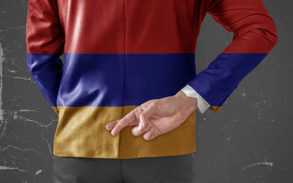 Куртка Флаг Армении Предпринимателе Скрещенными Спиной Пальцами — стоковое фото