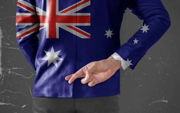 Chaqueta Bandera Australia Empresario Con Los Dedos Cruzados Detrás Espalda —  Fotos de Stock