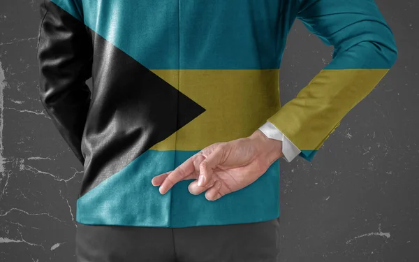 Chaqueta Bandera Bahamas Empresario Con Los Dedos Cruzados Sus Espaldas —  Fotos de Stock