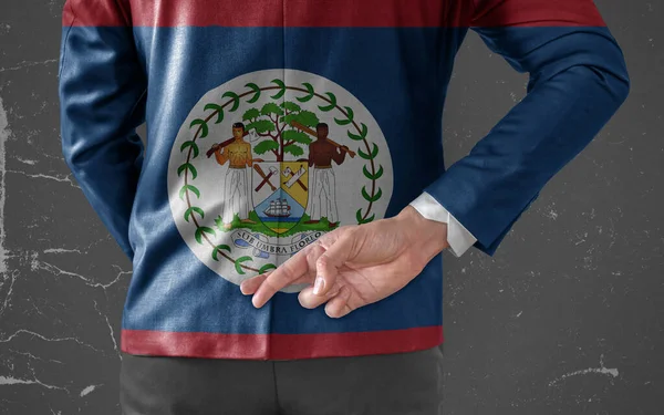 Kurtka Flaga Belize Biznesmena Palcami Skrzyżowanymi Plecami — Zdjęcie stockowe