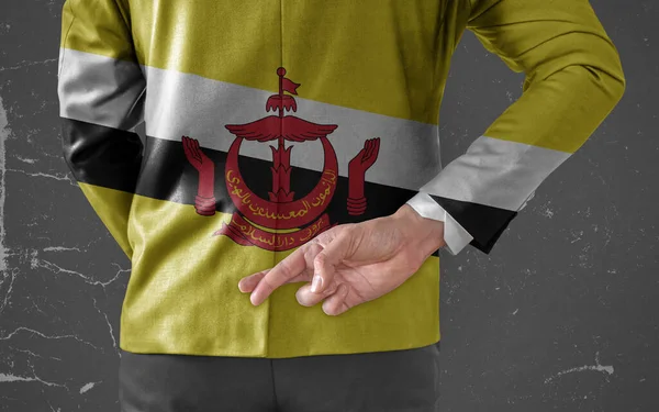 Jacket Flag Brunei Businessman His Fingers Crossed His Back — Stock Photo, Image