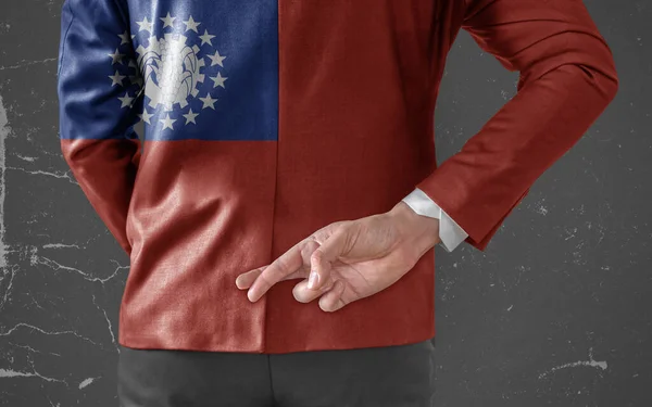 Jacket Flag Burma Businessman His Fingers Crossed His Back — Stock Photo, Image