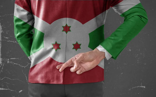 Jacket Flag Burundi Businessman His Fingers Crossed His Back — Stock Photo, Image