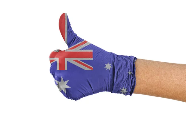 Australia Flag Hand Glove Showing Thumbs Sign — Stock Photo, Image