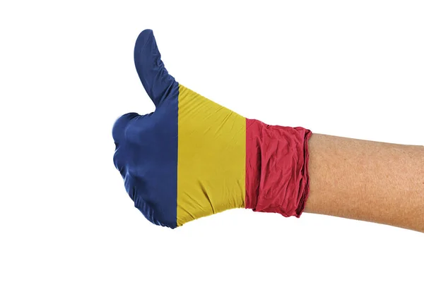 Flaga Czad Rękawicy Medycznej Pokazujące Kciuki Górę Znak — Zdjęcie stockowe