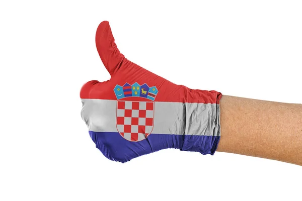 Kroatie Vlag Een Medische Handschoen Tonen Duimen Omhoog Teken — Stockfoto
