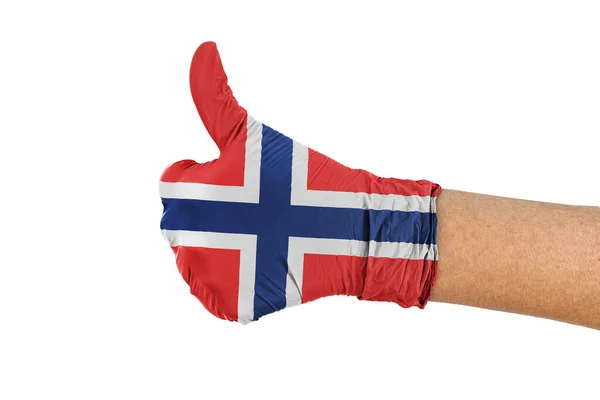 Norway Flag Medical Glove Showing Thumbs Sign — Stock Photo, Image