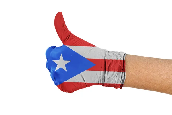 Portoryko Flaga Kraju Rękawicy Pokazujące Kciuki Górę Znak — Zdjęcie stockowe