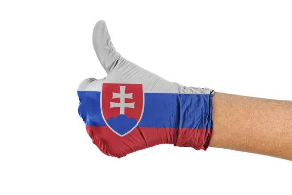 Bandera Eslovaquia Guante Médico Con Pulgares Hacia Arriba — Foto de Stock