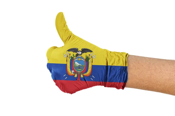 Ecuador Vlag Een Medische Handschoen Met Duimen Omhoog Teken — Stockfoto