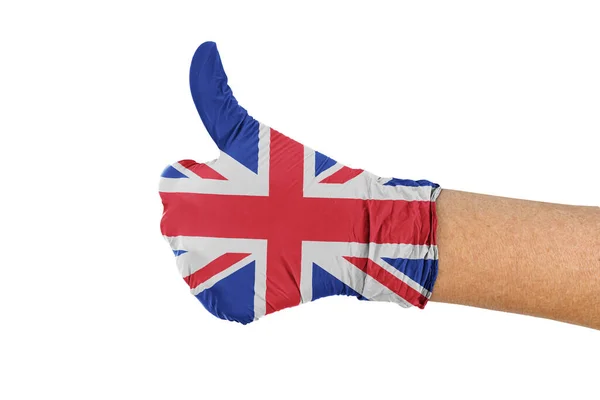 United Kingdom Flag Medical Glove Showing Thumbs Sign — Stock Photo, Image