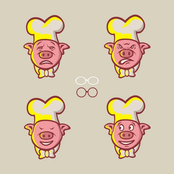 Ensembles Illustration Personnage Visage Chef Porc Masculin Adapté Pour Dessin — Image vectorielle