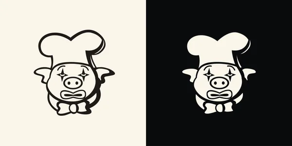 Silhouette Clown Pig Head Chef Mascot Suitable Brand Business Team — Image vectorielle