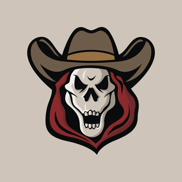 Hooded Skull Head Mascot Wears Cowboy Hat Suitable Team Logo — 스톡 벡터