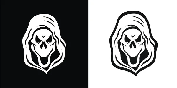 Black White Silhouette Hooded Skull Head Suitable Team Logos Communities — стоковый вектор