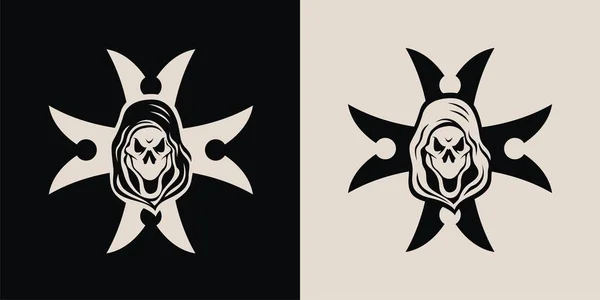 Black White Silhouette Skull Head Cross Suitable Team Logos Communities — ストックベクタ
