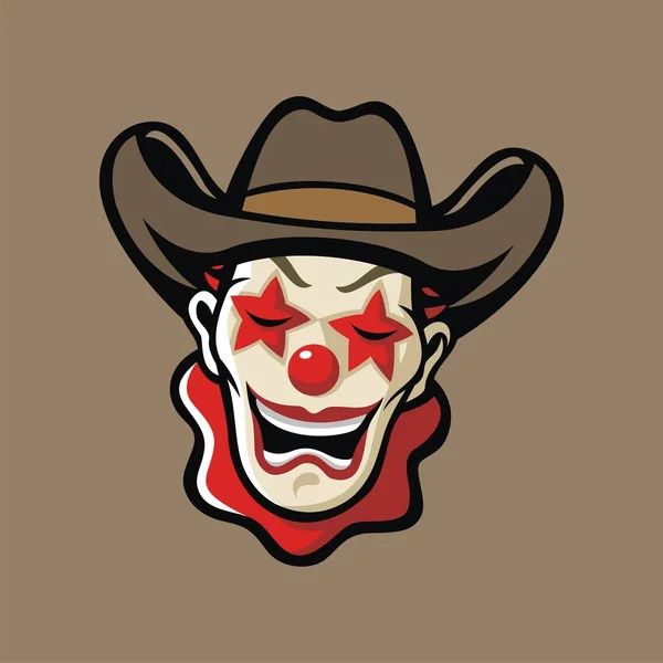 Clown Head Mascot Wears Cowboy Hat Suitable Team Logos Communities — стоковый вектор