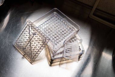 Kapsül dolum makinesi. Beslenme takviyeleri için şeffaf kapsüller. Kursların kapsül mikro dozlarının oluşturulması