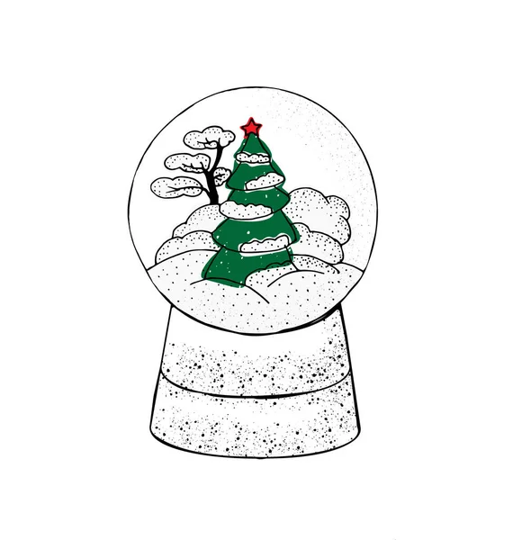 Χριστουγεννιάτικη Γυάλινη Μπάλα Χριστουγεννιάτικο Δέντρο Και Χιόνι Ένα Δώρο Για — Διανυσματικό Αρχείο