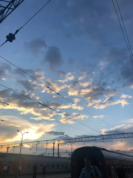 Sunset sky over the train station