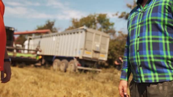 Фермер Агроном Пожимают Руку Стоя Пшеничном Поле После Соглашения Концепция — стоковое видео