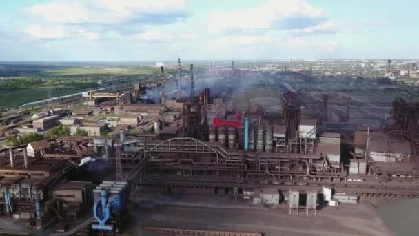 Aerial Industrial City Air Atmosphere River Water Pollution Metallurgical Plant — Stockvideo