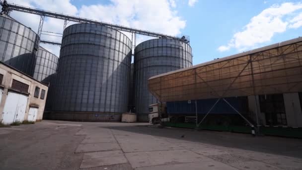 Camión Grano Llega Terminal Elevadores Grano Camión Volquete Conduce Sobre — Vídeo de stock