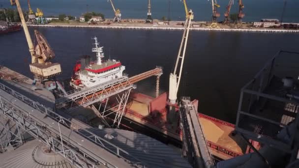 Moderne Korrellift Terminal Zeehaven Metalen Tanks Transportbanden Van Graan Drogen — Stockvideo
