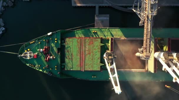 Luchtfoto Fom Boven Tarwe Laden Naar Bulker Schip Lading Ruim — Stockvideo