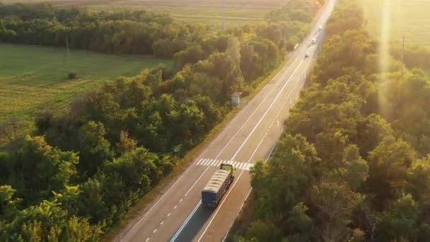 Vue Aérienne Camion Grains Conduisant Sur Route Dans Une Belle — Video