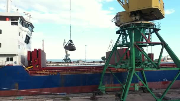 2021 Mariupol Oekraïne Ukrtransagro Llc Graanoverslag Van Container Naar Schip — Stockvideo