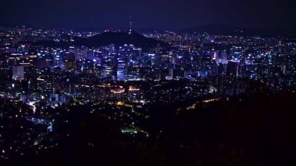 Beautiful View Night City Mountain Peak — Wideo stockowe