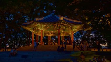 Night oriental Asian park on Namsan peak, Seoul