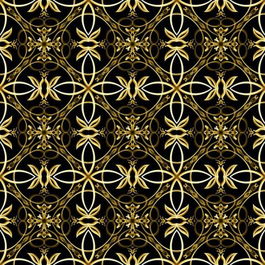 Ev dekorasyonu, moda tasarımı, döşeme, kumaş baskıları, duvar kağıtları ve dijital arka planlar için altın rengi kusursuz Kraliyet yüzey deseni..