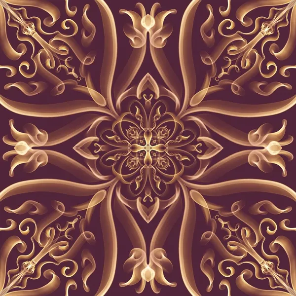 Απρόσκοπτη Αφηρημένη Γεωμετρική Floral Επιφάνεια Χρυσαφί Χρώμα Που Επαναλαμβάνεται Συμμετρικά — Φωτογραφία Αρχείου