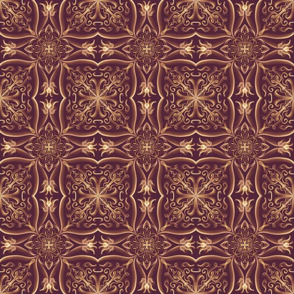 Kusursuz soyut geometrik çiçek yüzey deseni. Altın renkte ve simetrik olarak tekrarlanıyor. Moda tasarımı, ev dekorasyonu, duvar kağıtları ve hediye paketleri için kullan.