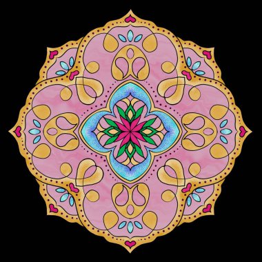 El çizimi mandala deseni. Tebrik kartları, kumaş baskıları, eşarplar ve evinizi dekore etmek için herhangi bir baskı yüzeyinde kullanın.