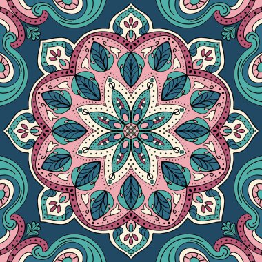 El çizimi pürüzsüz mandala deseni. Tebrik kartları, kumaş baskıları, eşarplar ve evinizi dekore etmek için herhangi bir baskı yüzeyinde kullanın.