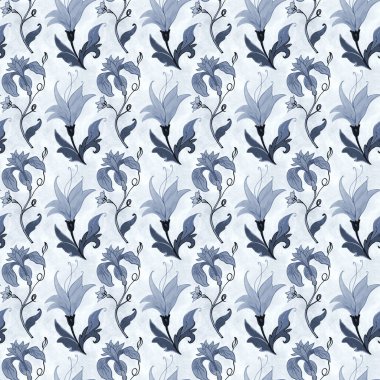 Simetrik olarak tekrar eden canlı renklerde, pürüzsüz el çizimi çiçek deseni. Moda tasarımı, ev dekorasyonu, duvar kağıtları ve hediye paketleri için kullan.