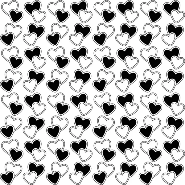 Valentinstag Nahtloses Herzmuster Schwarz Und Weiß — Stockvektor