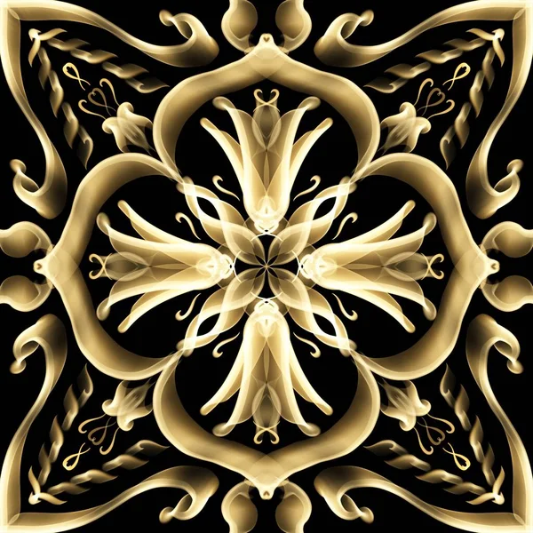 추상적 기하학적 패턴은 대칭적으로 반복되는 황금색으로 디자인 패키지에 — 스톡 사진