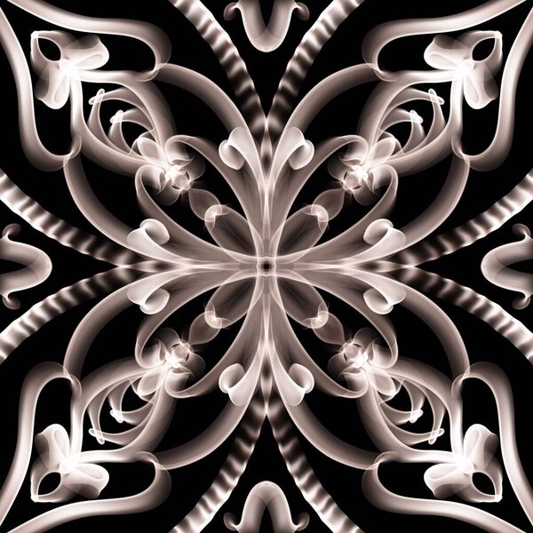 Seamless abstract floral monochrome surface pattern in golden color with symmetrical form repeating horizontally and vertically. Use for fashion design, home decoration, wallpapers and gift packages.