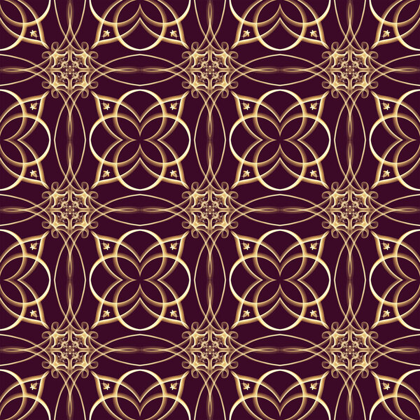 Seamless Ornamental Royal Surface Pattern Golden Color Maroon Background Use Stock Image