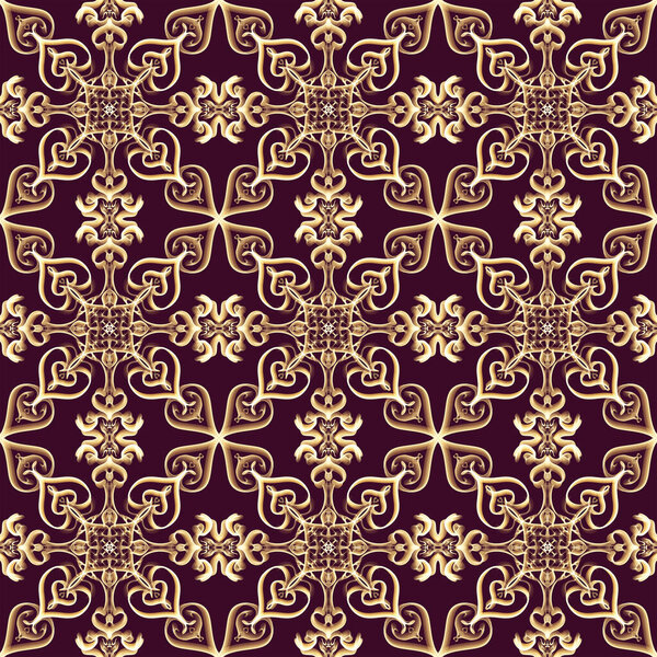 Seamless Ornamental Royal Surface Pattern Golden Color Maroon Background Use Royalty Free Stock Photos