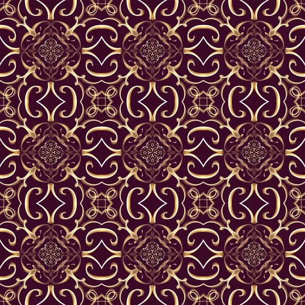 Seamless Ornamental Kongelig Overflatemønster Gyllen Farge Med Rødbrun Bakgrunn Bruk – stockfoto