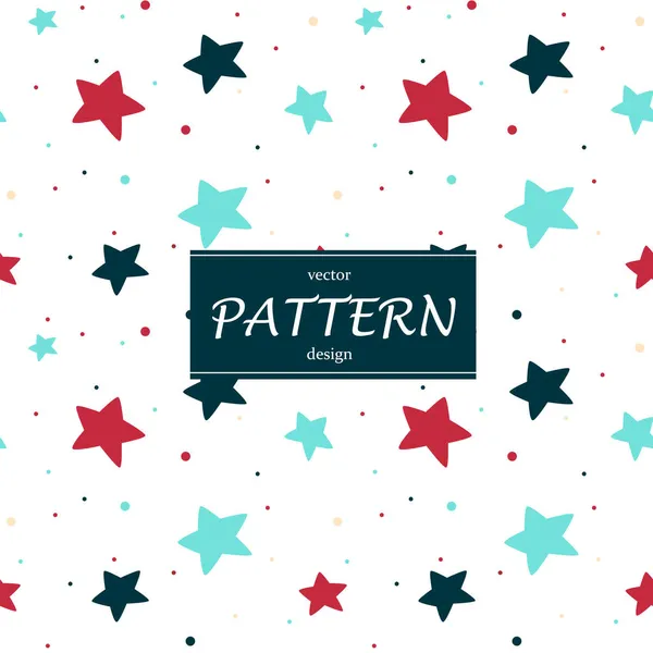 Seamless Pattern Red Blue Small Stars White Background Vector Minimalistic — Stock Vector