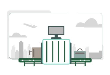 Havaalanındaki güvenlik taraması. Gümrük ve bagaj kontrolleri, bavullar ve çantalar.