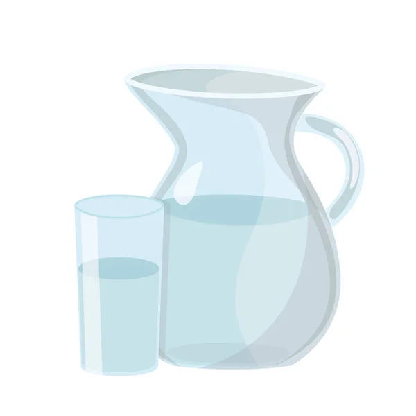 Um jarro de vidro com água e um copo. Utensílios de cozinha transparentes. — Fotografia de Stock