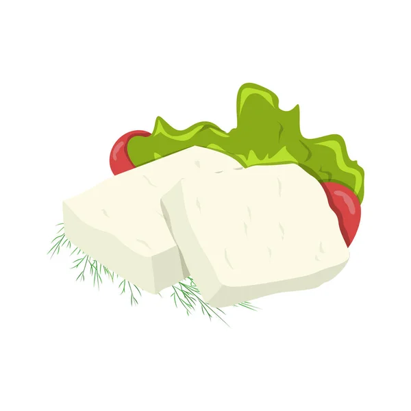 Grecki Biały Słony Ser Feta Pomidory Liście Sałaty Ilustracja Żywności — Zdjęcie stockowe
